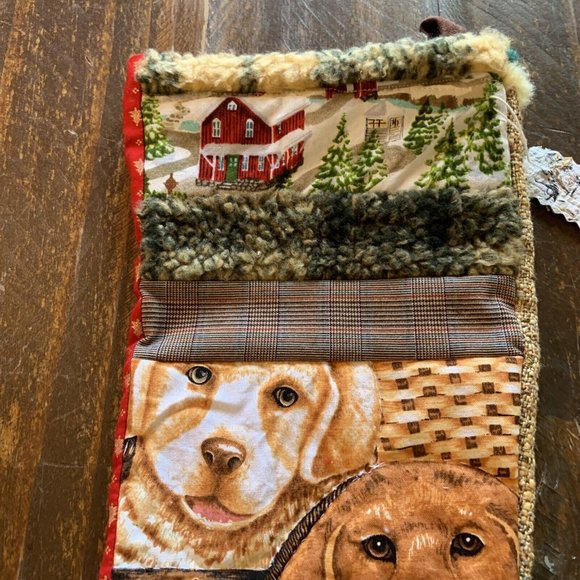 Christmas Stocking Quilted Patchwork Fabric Dog Puppies NEW 18” Handmade - Picture 3 of 5